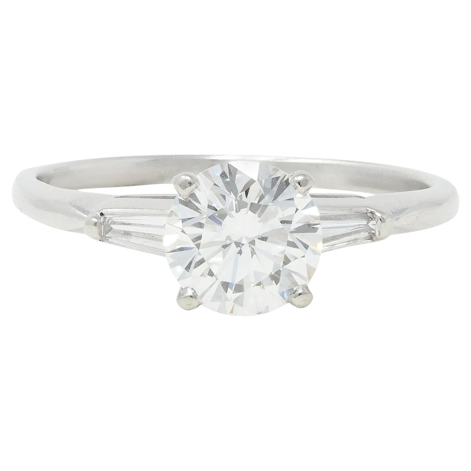 Mid-Century 1.20 CTW Transitional Cut Diamant Platin Verlobungsring im Angebot