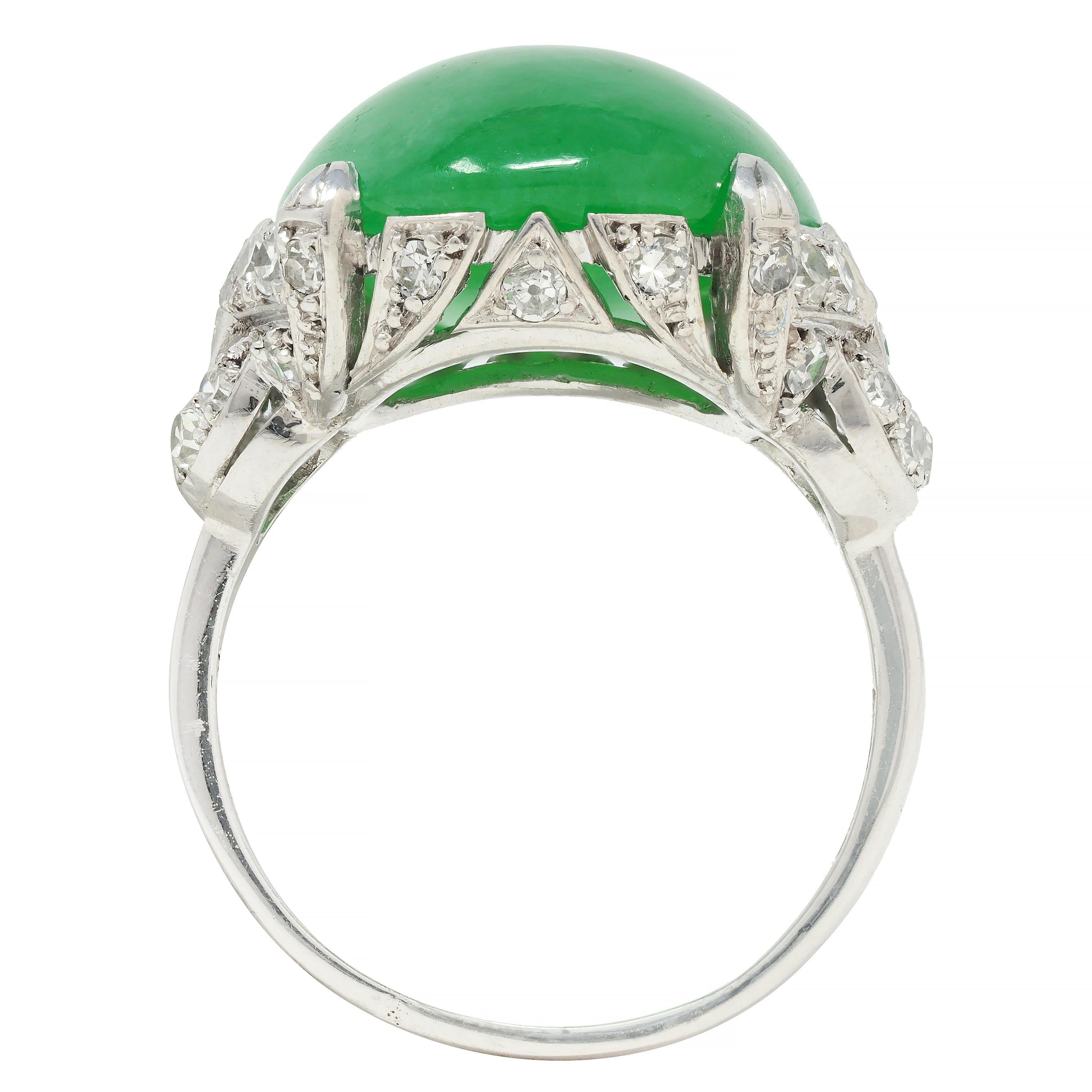 Mid-Century 1.20 Natural Jadeite Jade Cabochon Diamond Platinum Dinner Ring GIA For Sale 6
