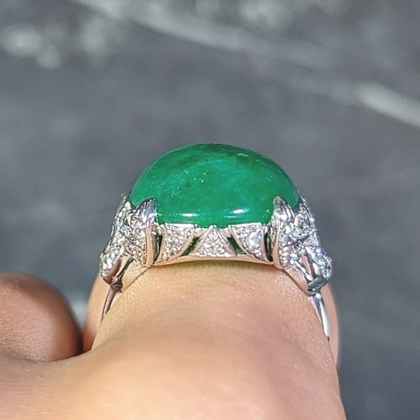 Mid-Century 1.20 Natural Jadeite Cabochon Diamond Platinum Dinner Ring GIA en vente 10