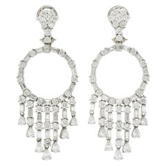 Mid-Century 12.00 Carats Diamond 18 Karat White Gold Circle Tassel Earrings