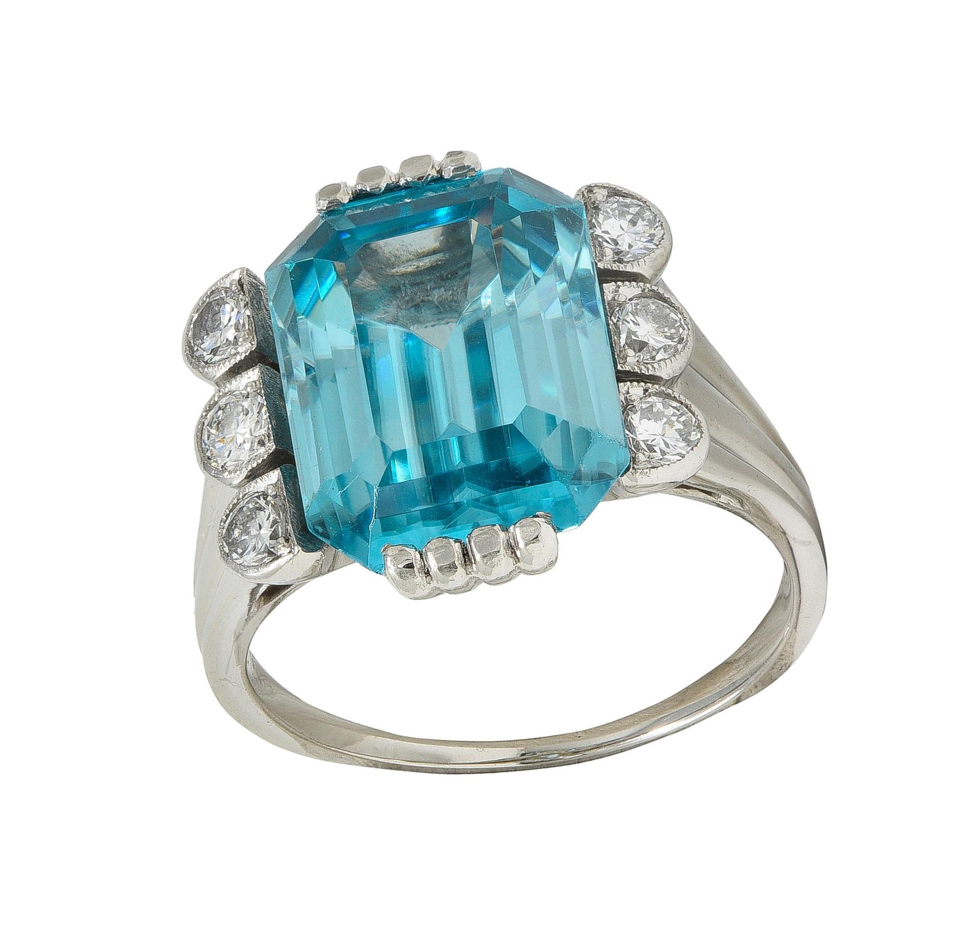 Mid-Century 12.00 CTW Zircon Diamond Platinum Vintage Cocktail Ring in vendita 5