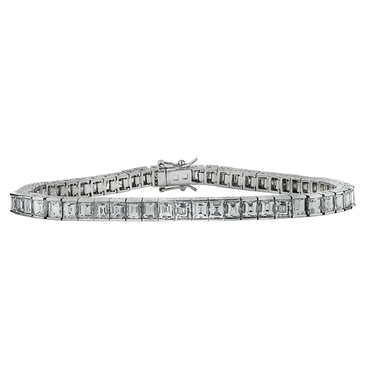 Mid Century 12,02 Karat Carre' Schliff Diamant Tennisarmband (Moderne) im Angebot