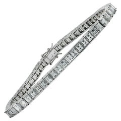 Mid Century 12.02 Carat Carre' Cut Diamond Tennis Bracelet 