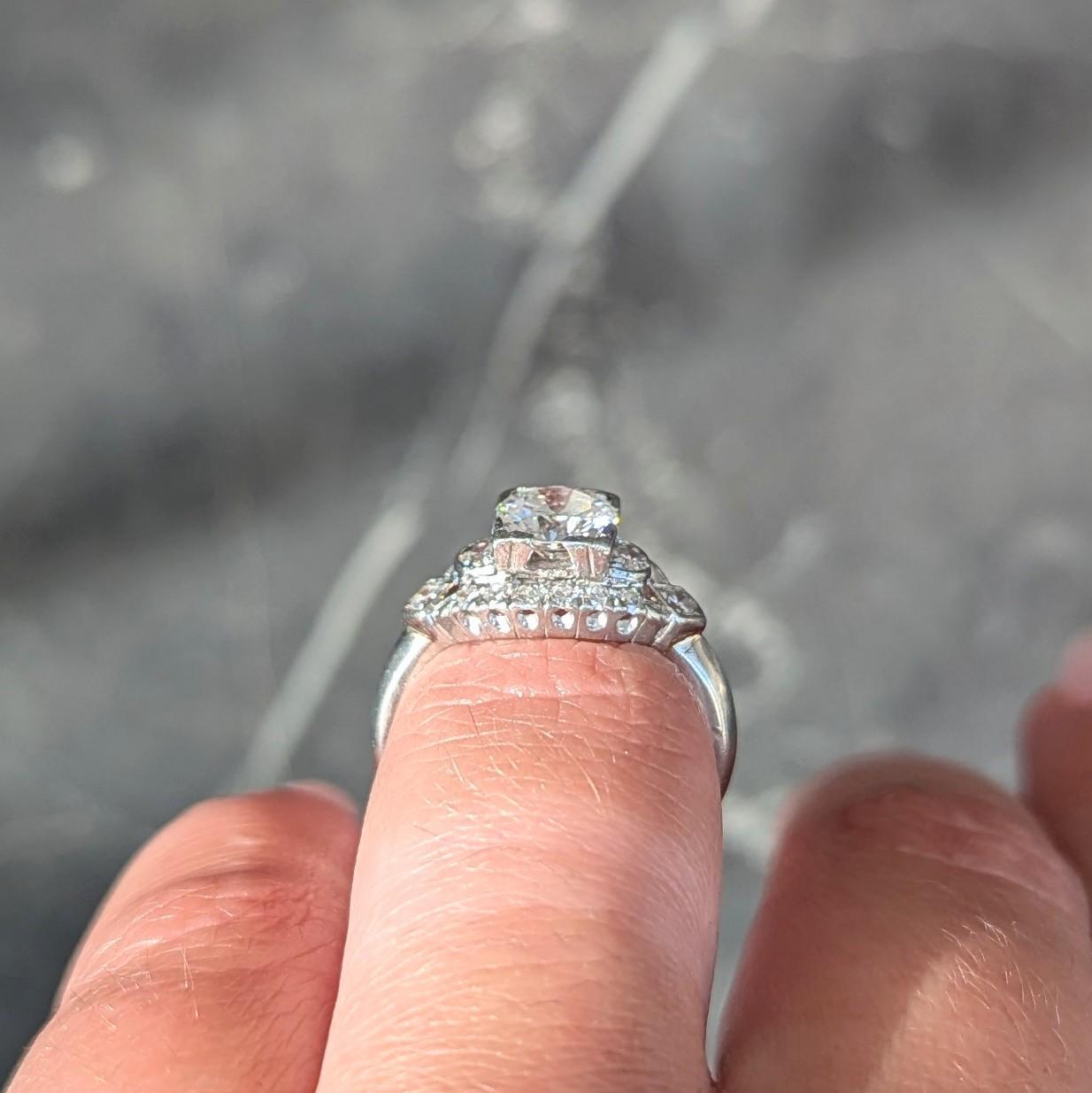 Anello di fidanzamento a grappolo vintage in platino con diamante da 1,24 CTW del Mid-Century in vendita 2
