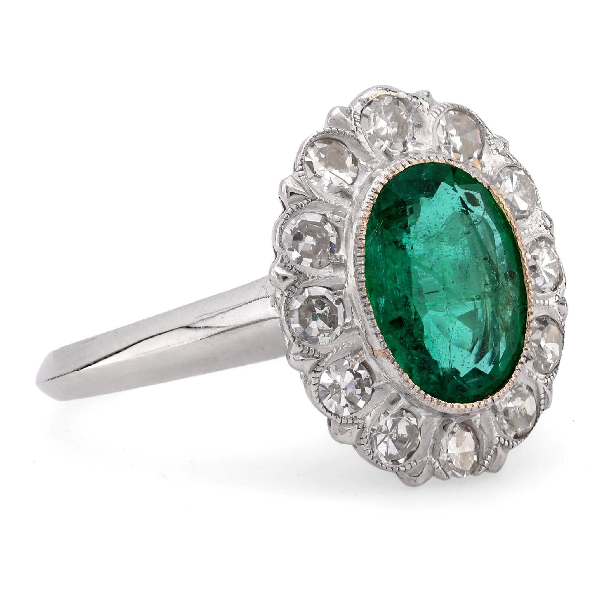 Modern Mid Century 1.25 carat emerald diamond 10k white gold cluster ring