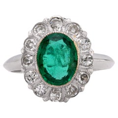 Mid Century 1.25 carat emerald diamond 10k white gold cluster ring