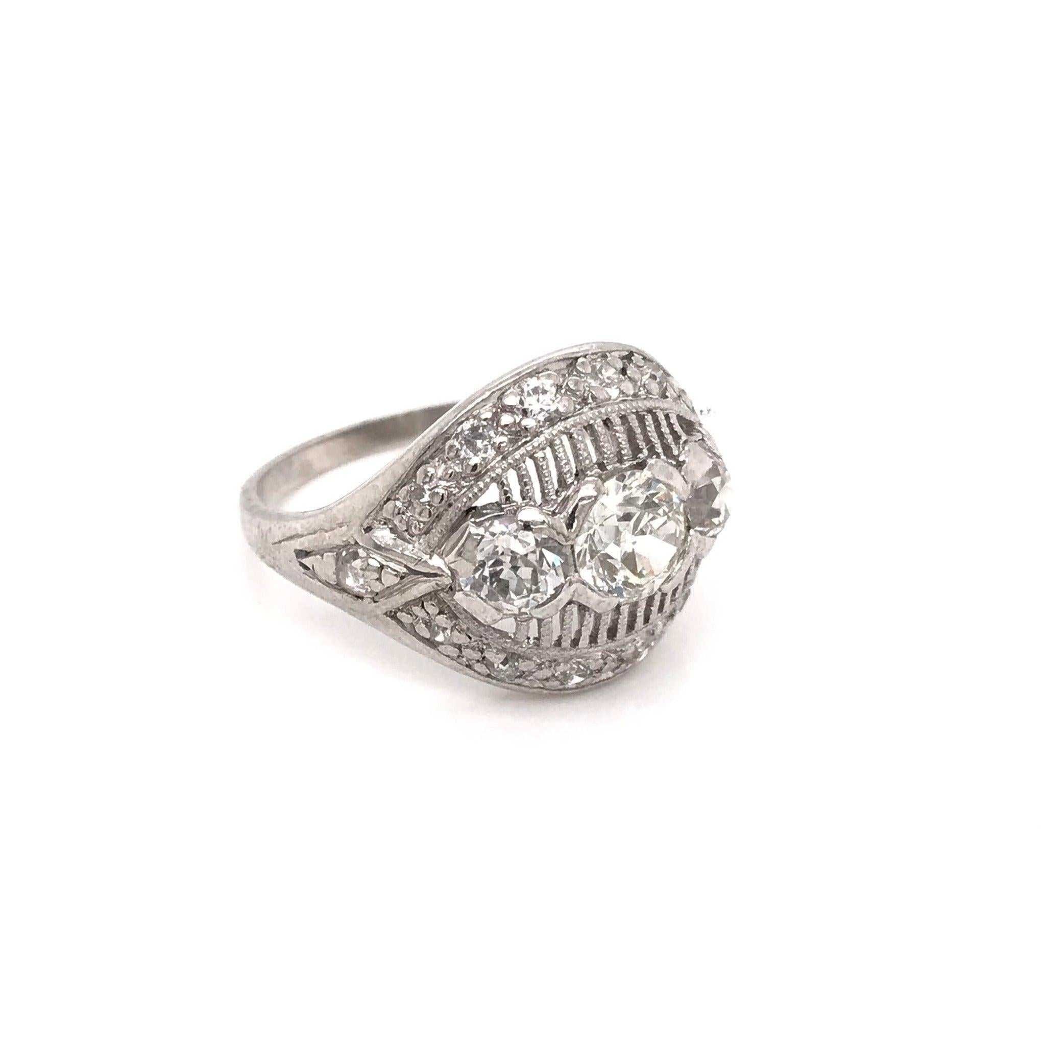Old European Cut Mid Century 1.25 DTW Diamond and Platinum Ring For Sale
