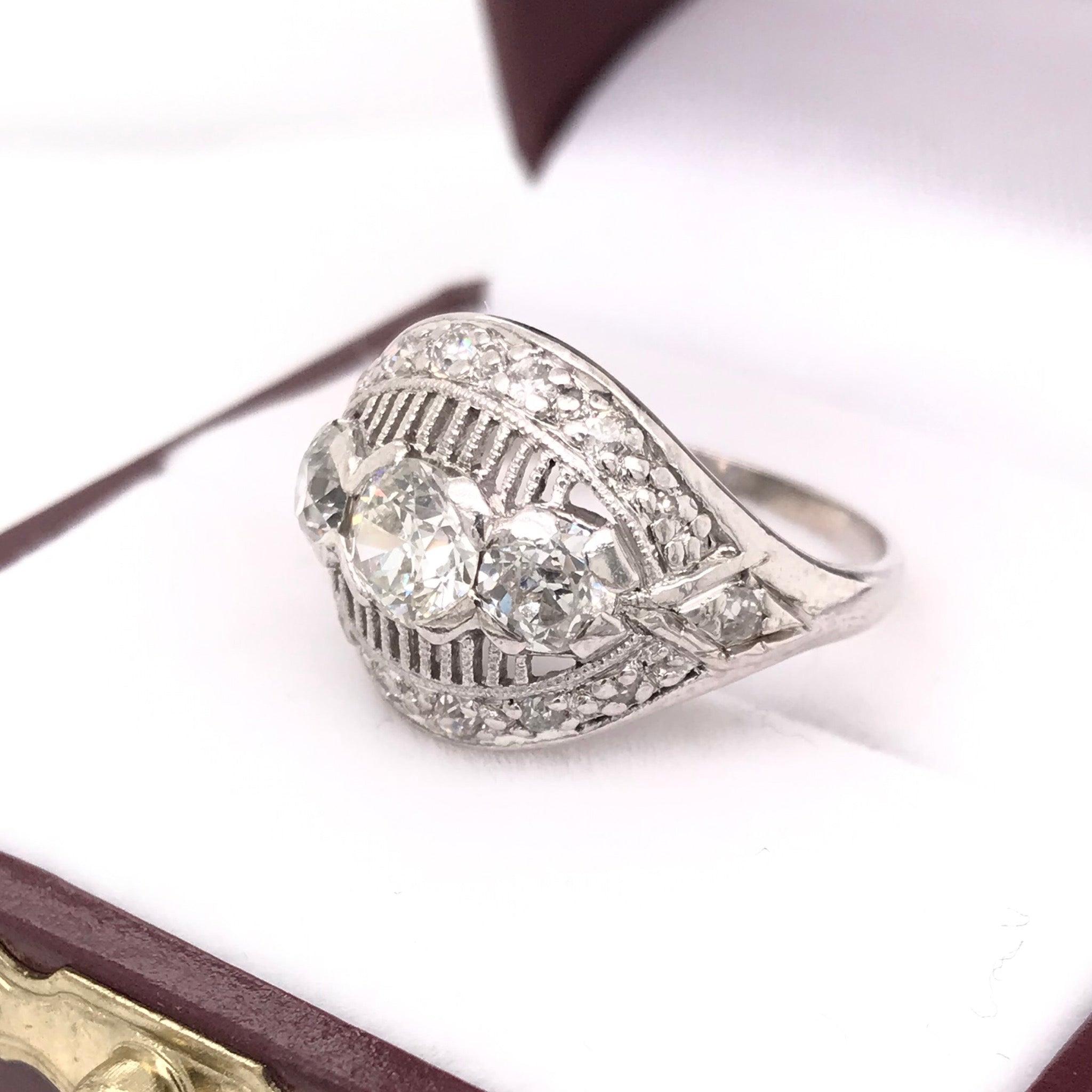 Women's Mid Century 1.25 DTW Diamond and Platinum Ring For Sale