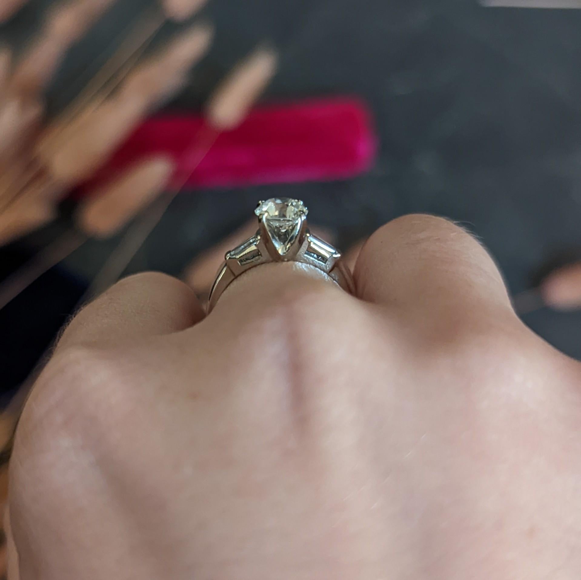 Mid-Century 1.26 Carats Old European Cut Diamond Platinum Engagement Ring GIA 10