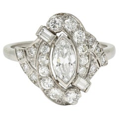 Mid-Century 1,26 CTW Diamant Platin wirbelnder Marquise Vintage Dinner-Ring