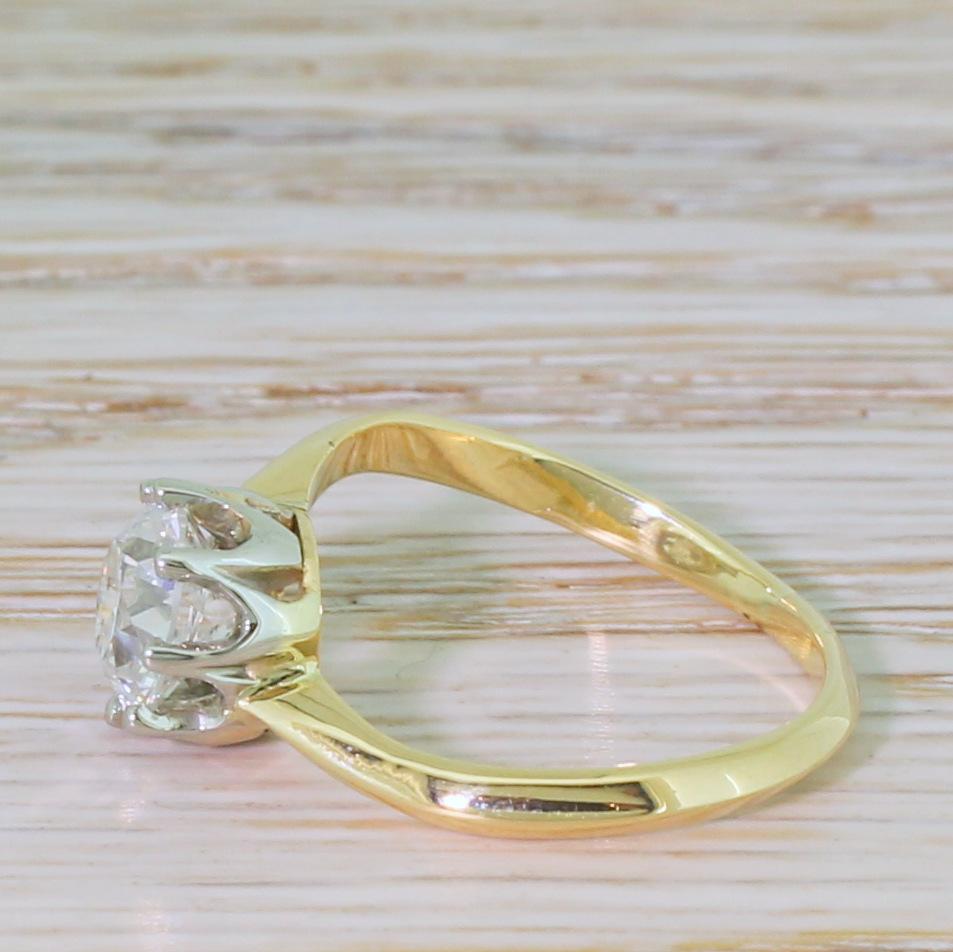 Midcentury 1.27 Carat Old Cut Diamond Twist Ring (Alteuropäischer Schliff)