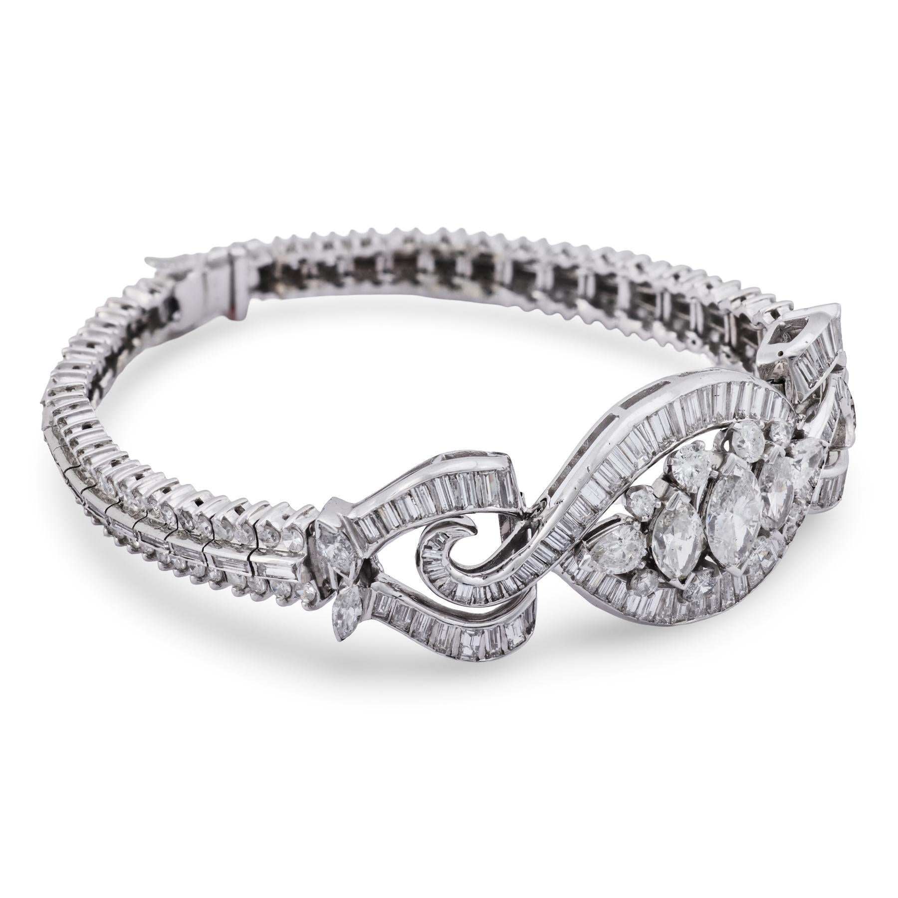 Mid Century 12,70 Karat Gesamtgewicht Diamant 14k Weißgold Armband Damen im Angebot