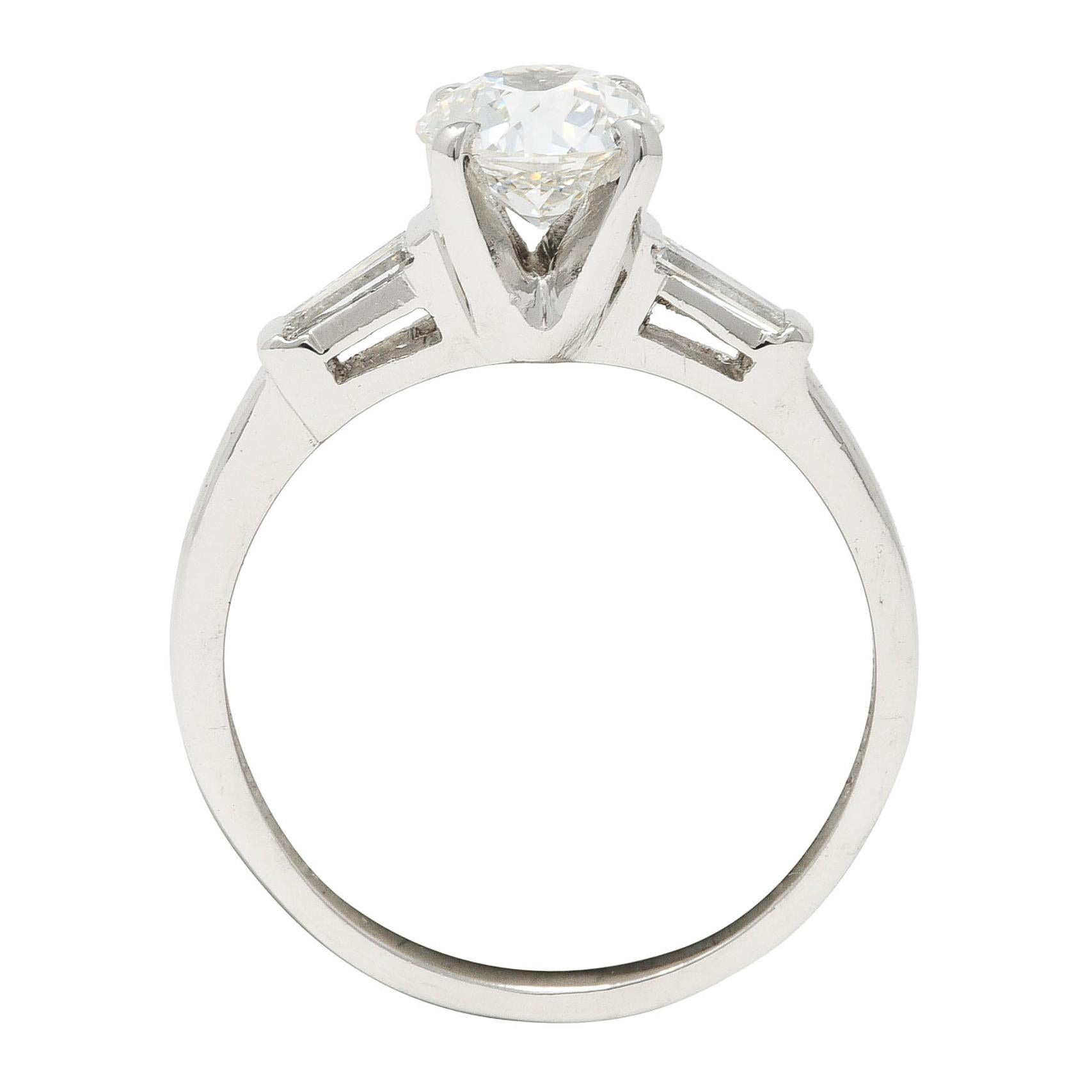 Mid-Century 1.29 Carats Old European Cut Diamond Platinum Engagement Ring GIA For Sale 4