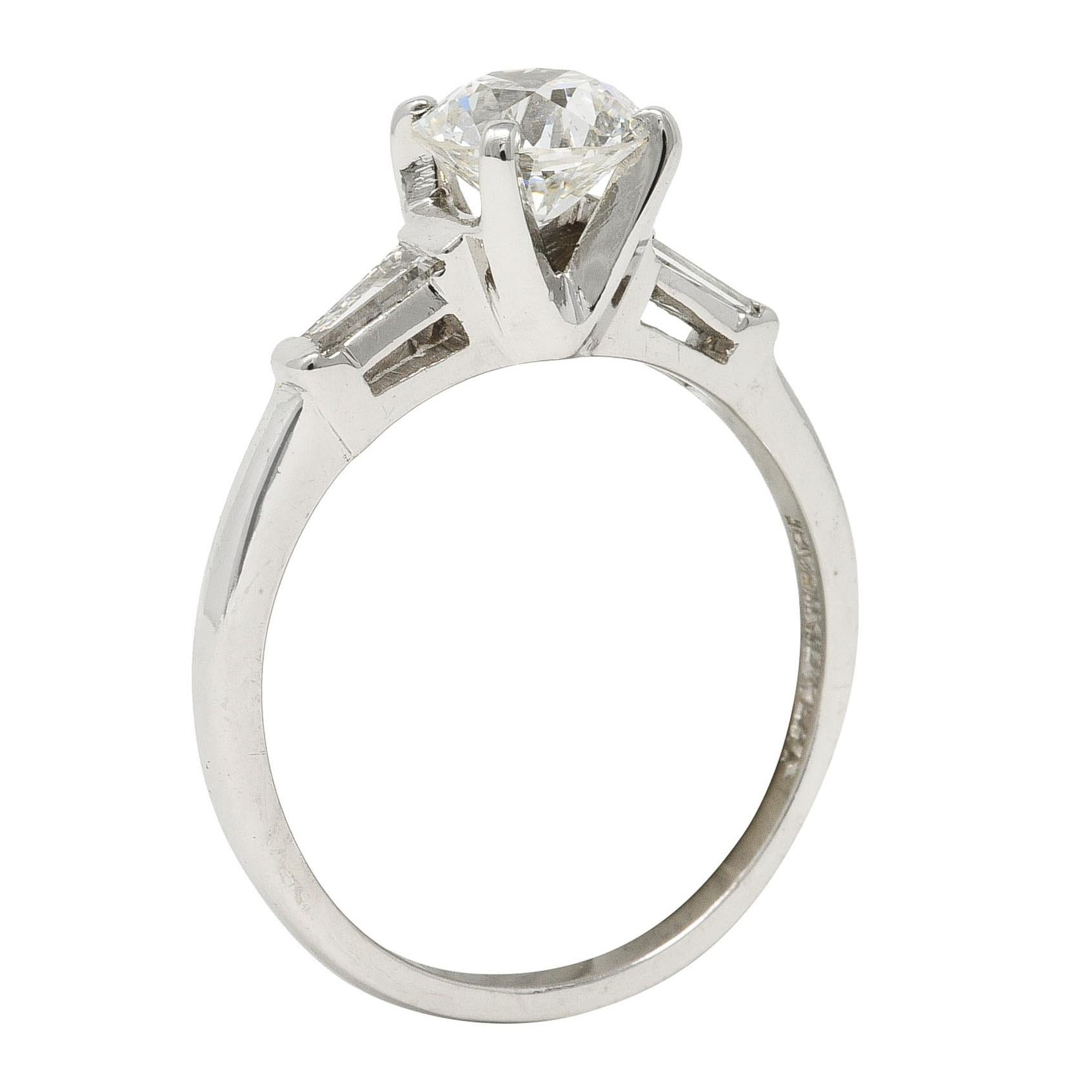 Mid-Century 1.29 Carats Old European Cut Diamond Platinum Engagement Ring GIA For Sale 5