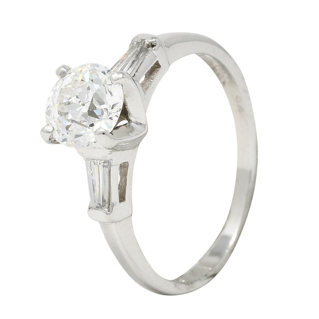 Mid-Century 1.29 Carats Old European Cut Diamond Platinum Engagement Ring GIA For Sale 6
