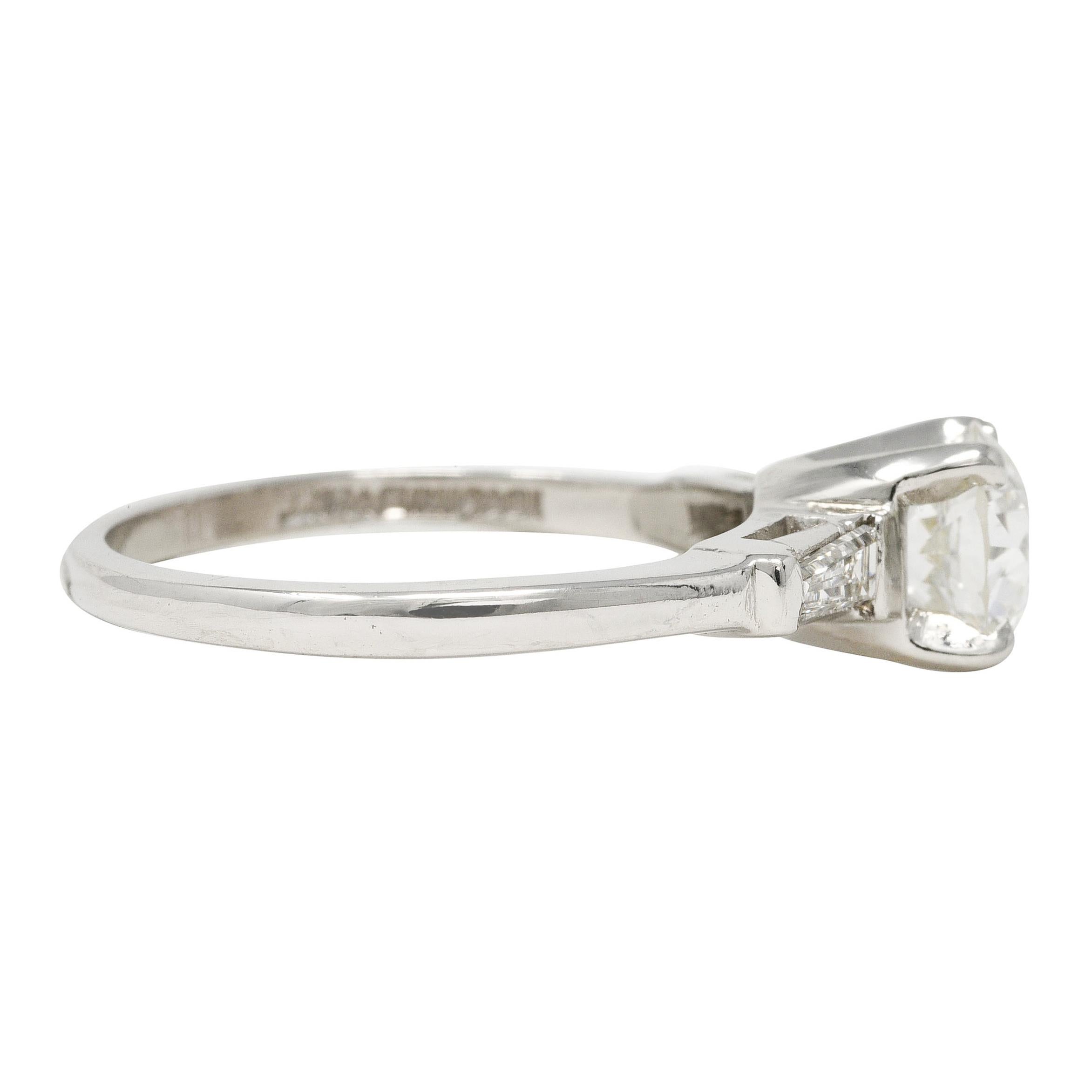 Retro Mid-Century 1.29 Carats Old European Cut Diamond Platinum Engagement Ring GIA For Sale