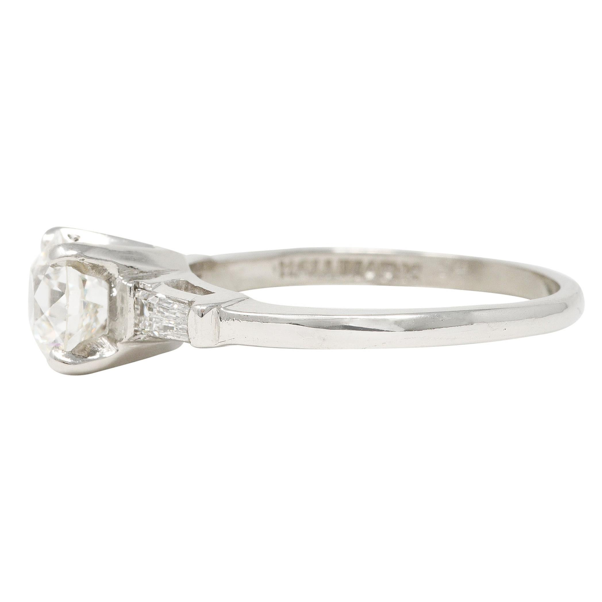 Women's or Men's Mid-Century 1.29 Carats Old European Cut Diamond Platinum Engagement Ring GIA For Sale