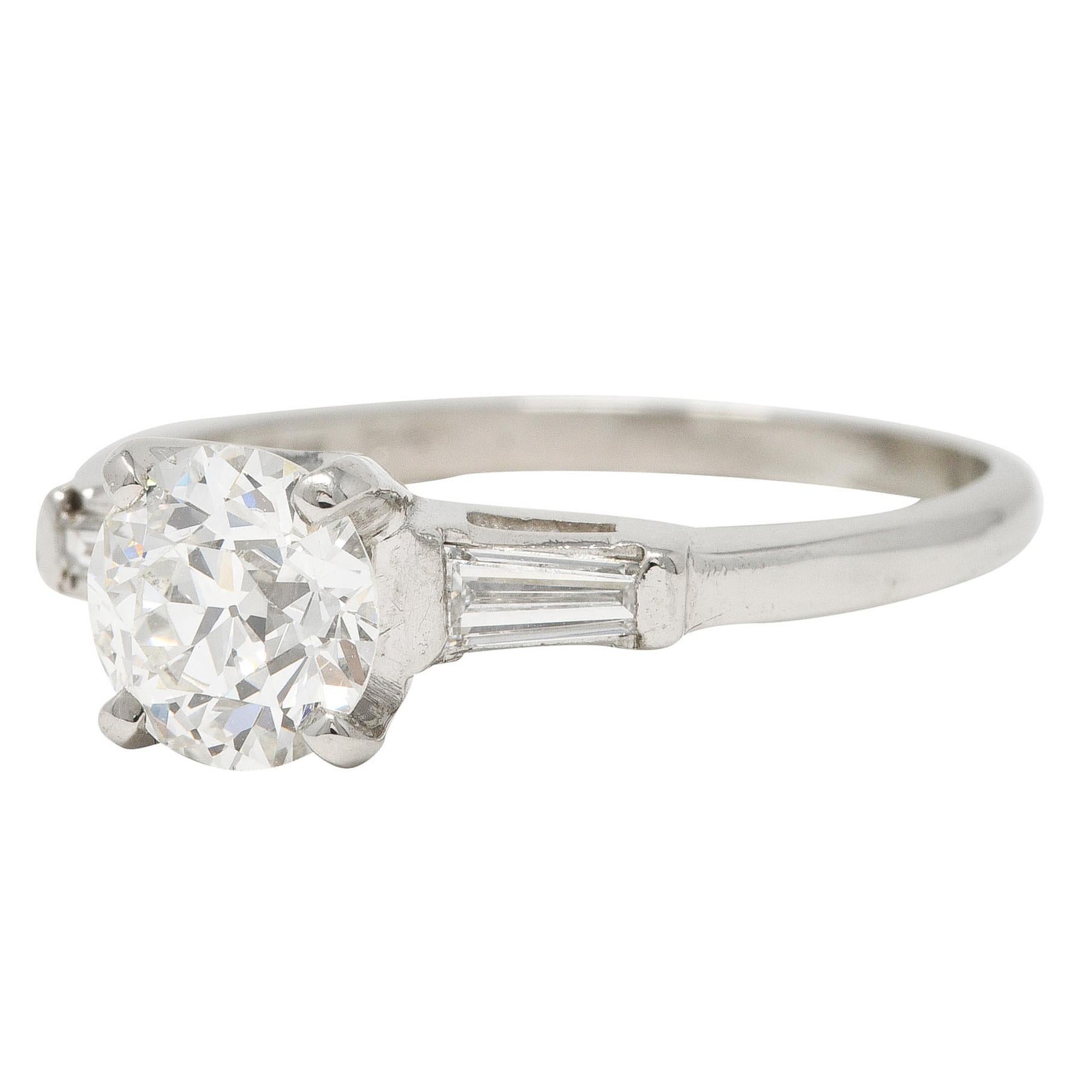 Mid-Century 1.29 Carats Old European Cut Diamond Platinum Engagement Ring GIA For Sale 1