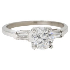 Vintage Mid-Century 1.29 Carats Old European Cut Diamond Platinum Engagement Ring GIA