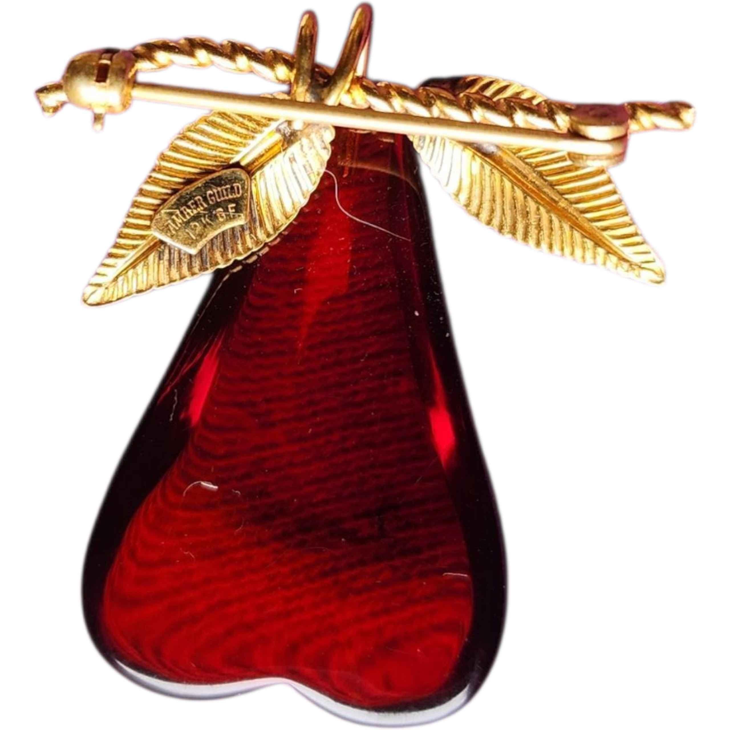 Bead Mid-Century 12K Gold-Filled Brooch with Natural Baltic Amber Pear Figural Pin For Sale