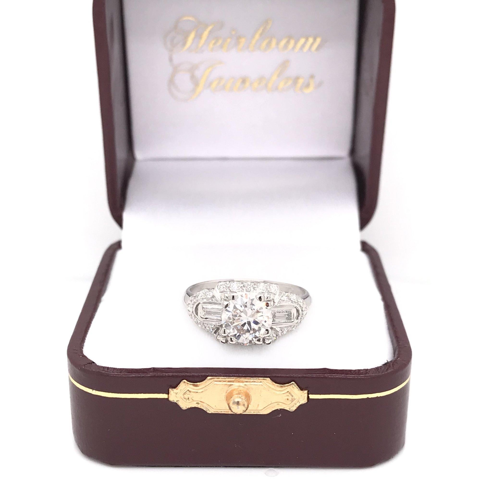 Mid Century 1.32 Carat Platinum Diamond Engagement Ring 3