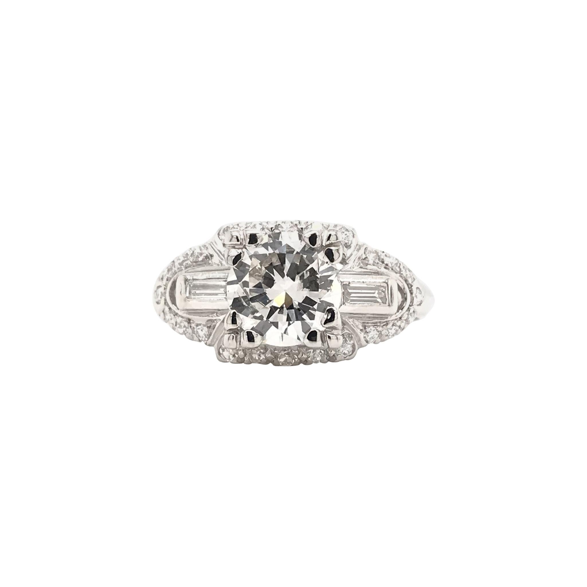 Mid Century 1.32 Carat Platinum Diamond Engagement Ring