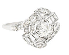Mid-Century 1.33 Carats Old European Cut Diamond Platinum Swirl Bypass Ring