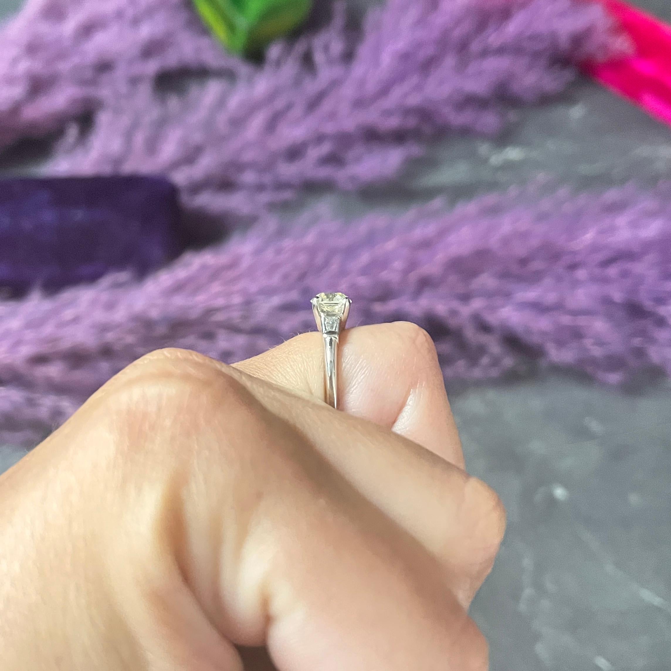 Mid-Century 1.34 Carats Diamond Platinum Vintage Three Stone Engagement Ring 7
