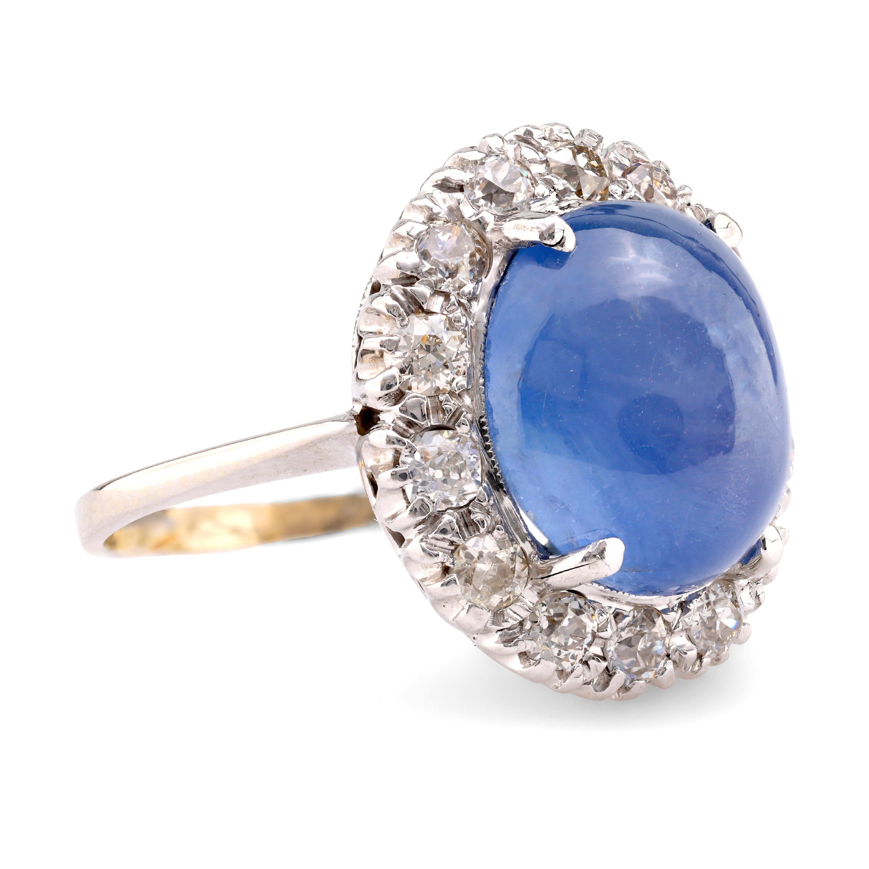 Mid-Century 13,5 Karat Cabochon Sternsaphir Diamant 14K Weißgold Ring im Zustand „Hervorragend“ in Beverly Hills, CA