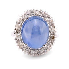 Mid-Century 13,5 Karat Cabochon Sternsaphir Diamant 14K Weißgold Ring