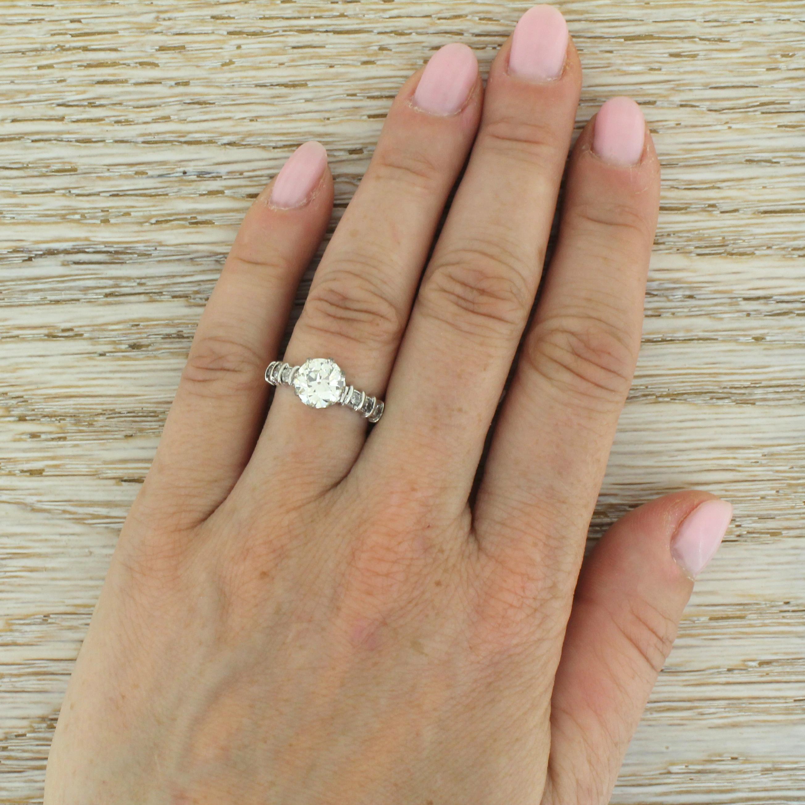 Midcentury 1.35 Carat Old European Cut Diamond Engagement Ring For Sale 1