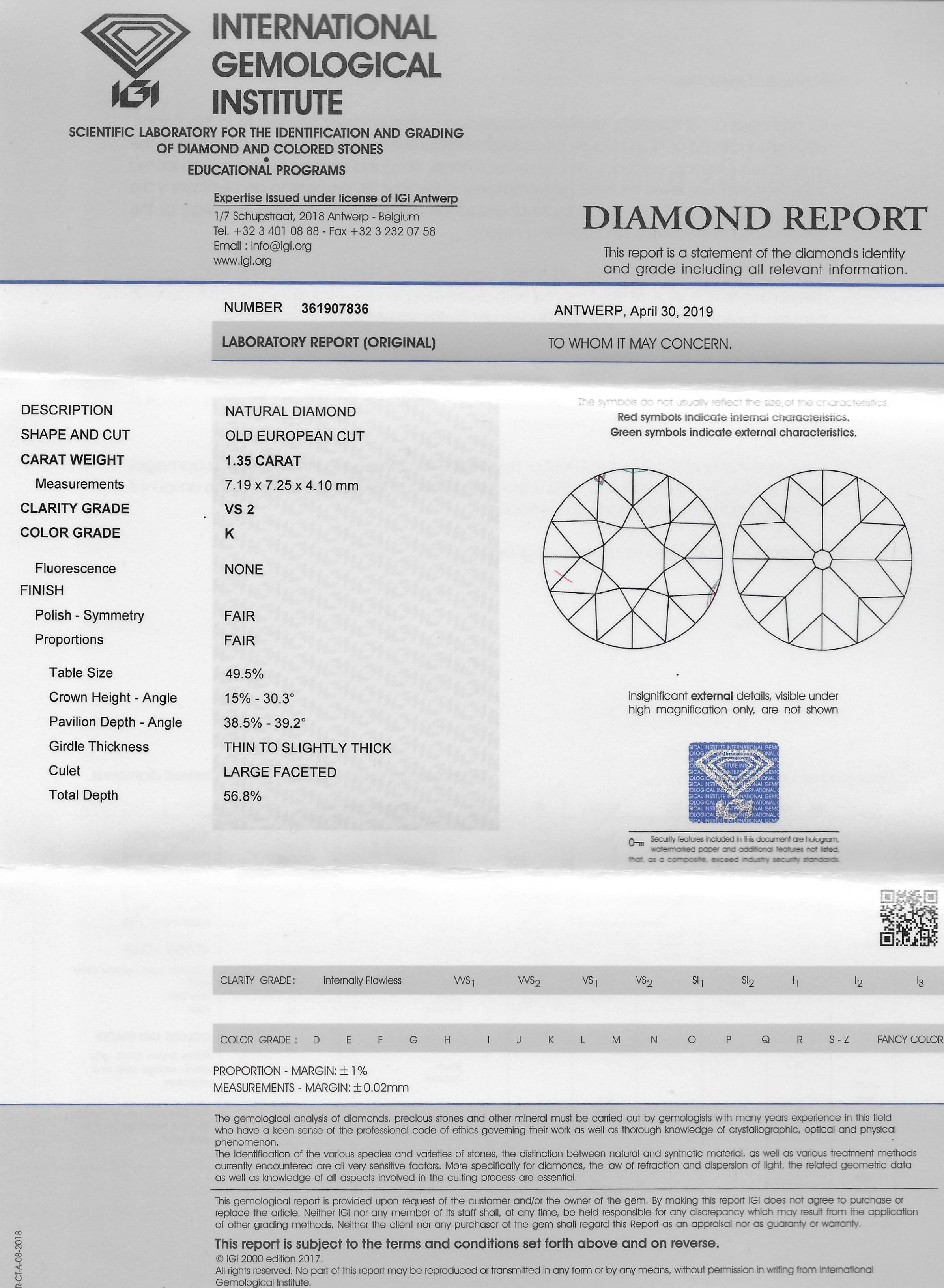 Midcentury 1.35 Carat Old European Cut Diamond Engagement Ring For Sale 2