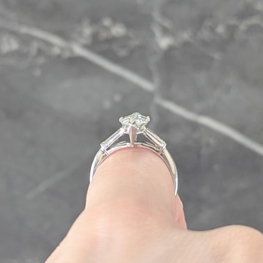 Mid-Century 1.35 CTW Marquise Cut Diamond Platinum Vintage Engagement Ring For Sale 8