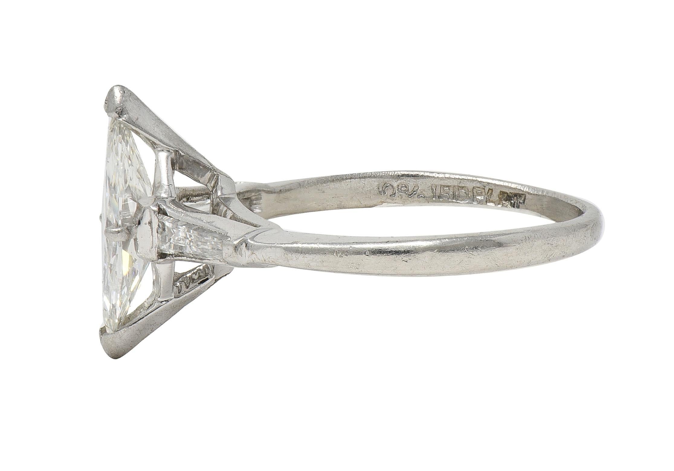 Mid-Century 1.35 CTW Marquise Cut Diamond Platinum Vintage Engagement Ring For Sale 1