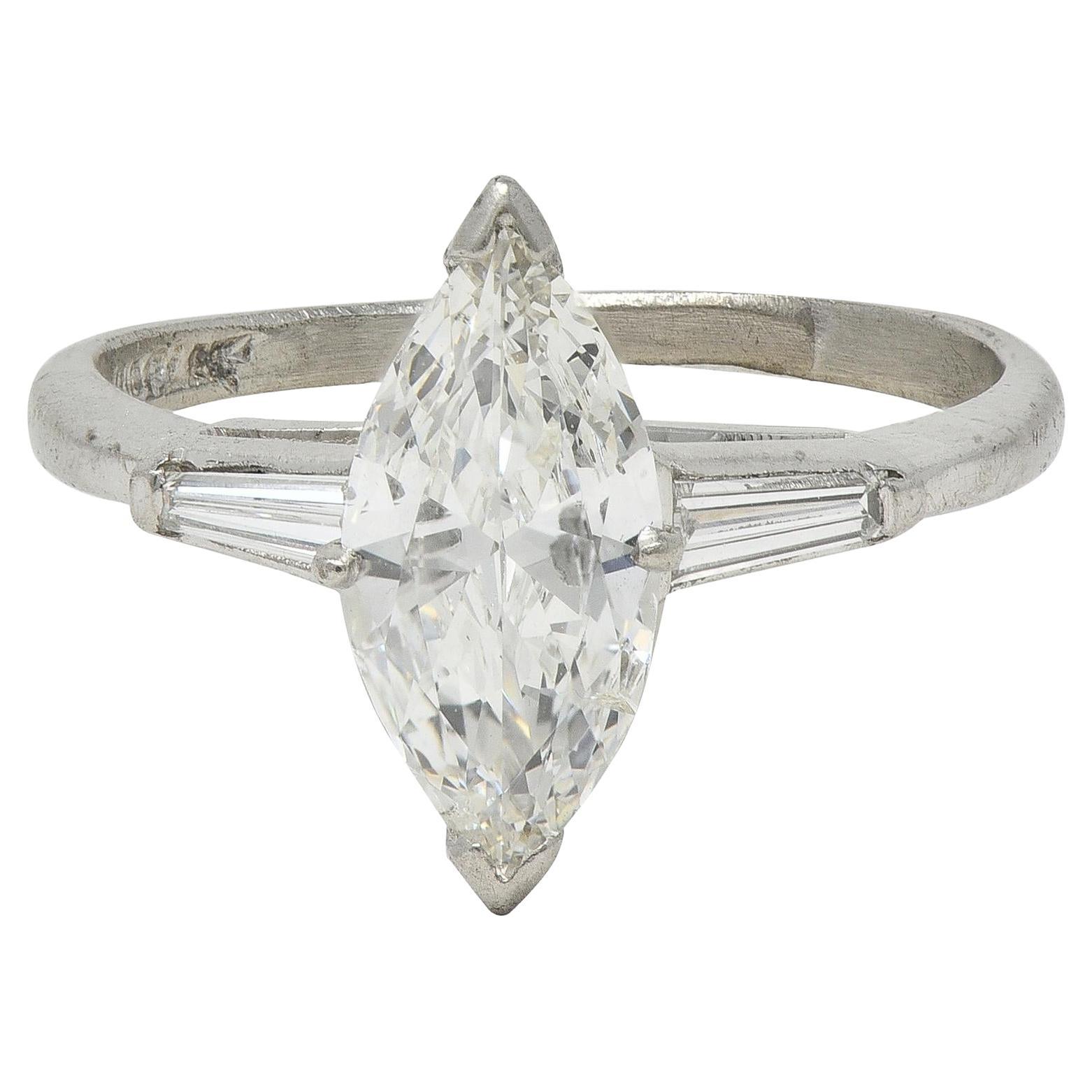 Mid-Century 1.35 CTW Marquise Cut Diamond Platinum Vintage Engagement Ring