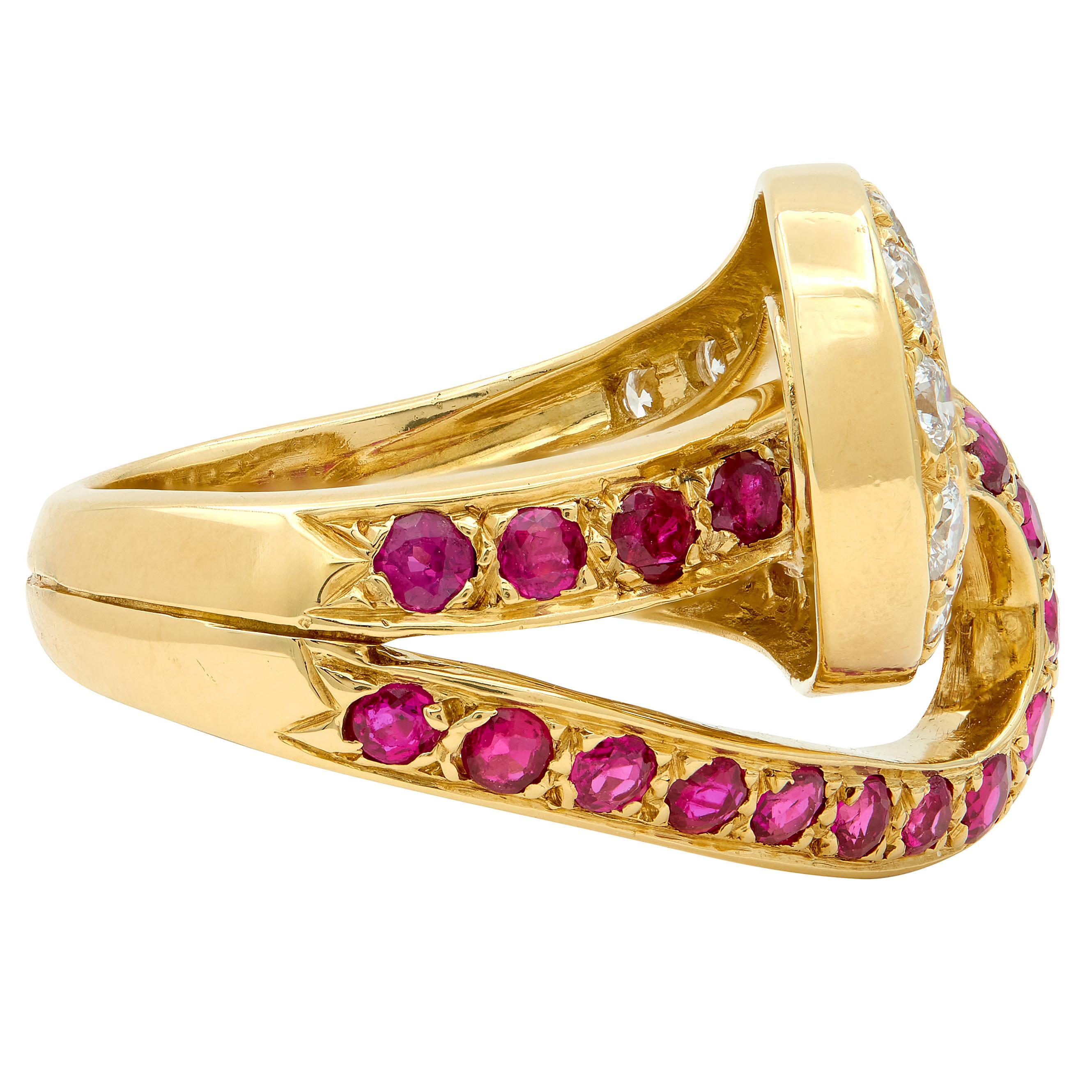 Moderno Anello a doppio ferro di cavallo vintage in platino con diamante e rubino da 1,35 CTW di metà secolo in vendita