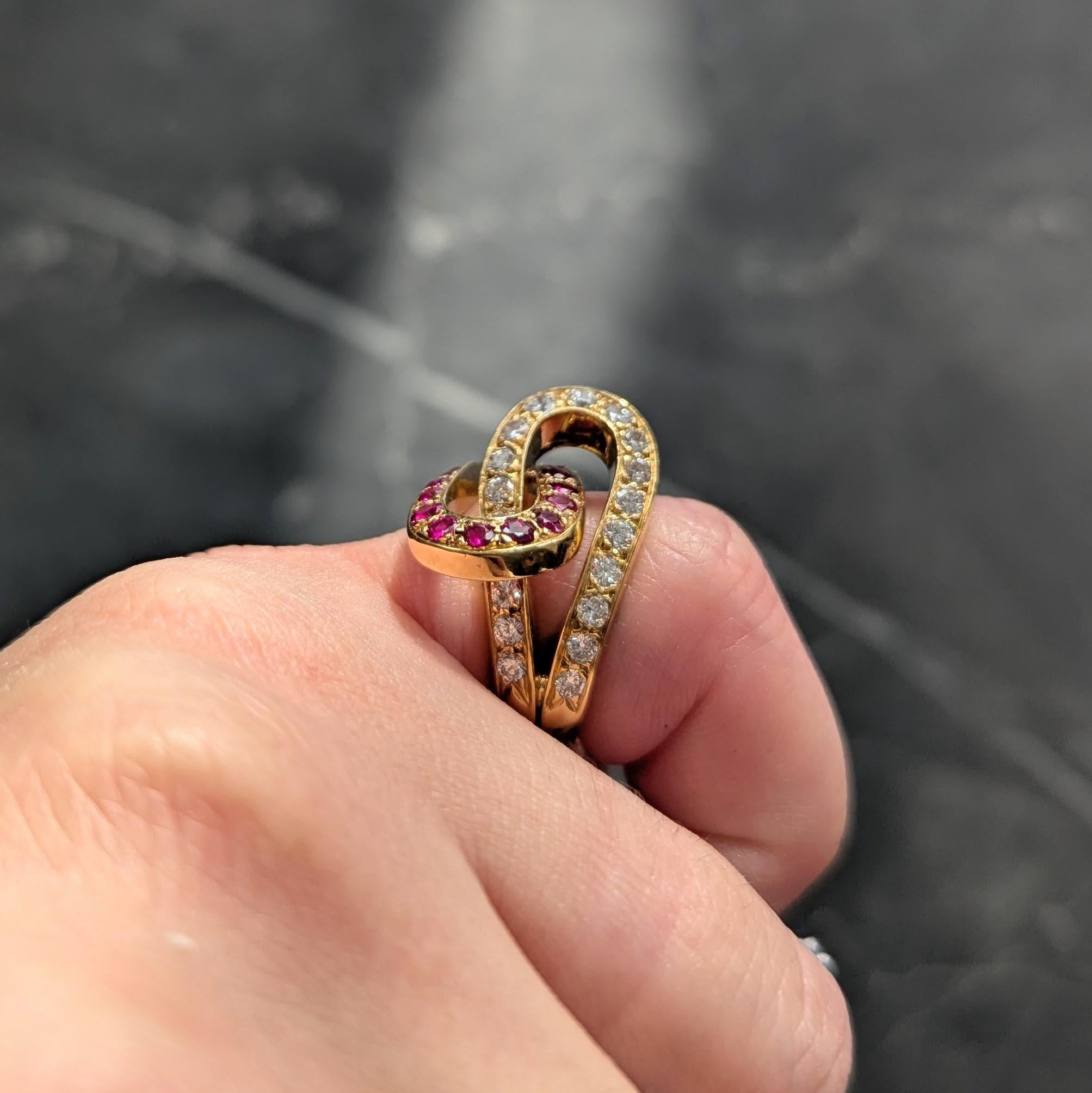 Anello a doppio ferro di cavallo vintage in platino con diamante e rubino da 1,35 CTW di metà secolo in vendita 2