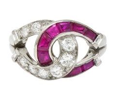 Mid-Century 1.35 CTW Ruby Diamond Platinum Vintage Double Horseshoe Ring