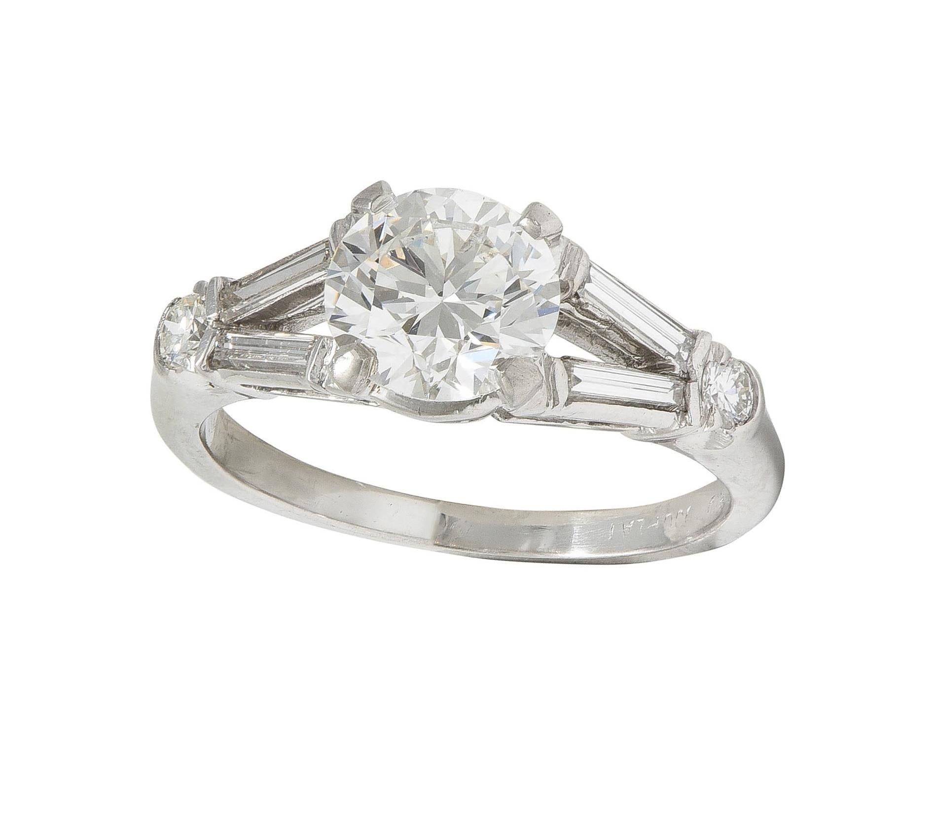 Anillo de compromiso vintage de platino con diamantes de transición de mediados de siglo de 1,35 CTW GIA en venta 7