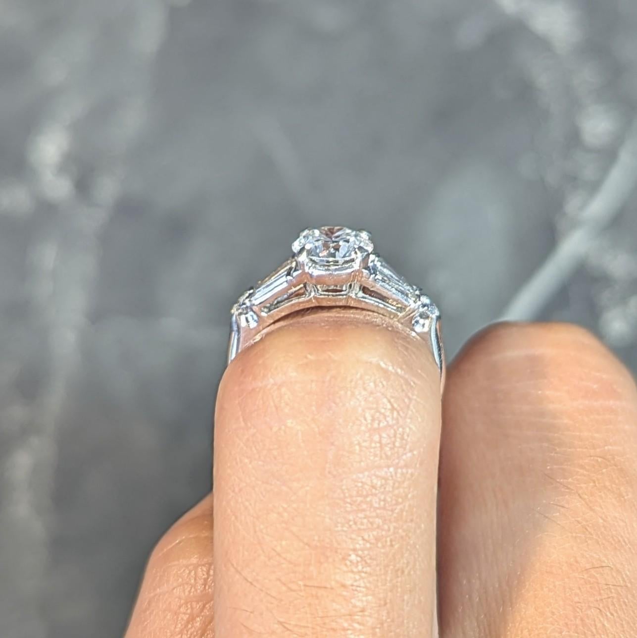 Anillo de compromiso vintage de platino con diamantes de transición de mediados de siglo de 1,35 CTW GIA en venta 8
