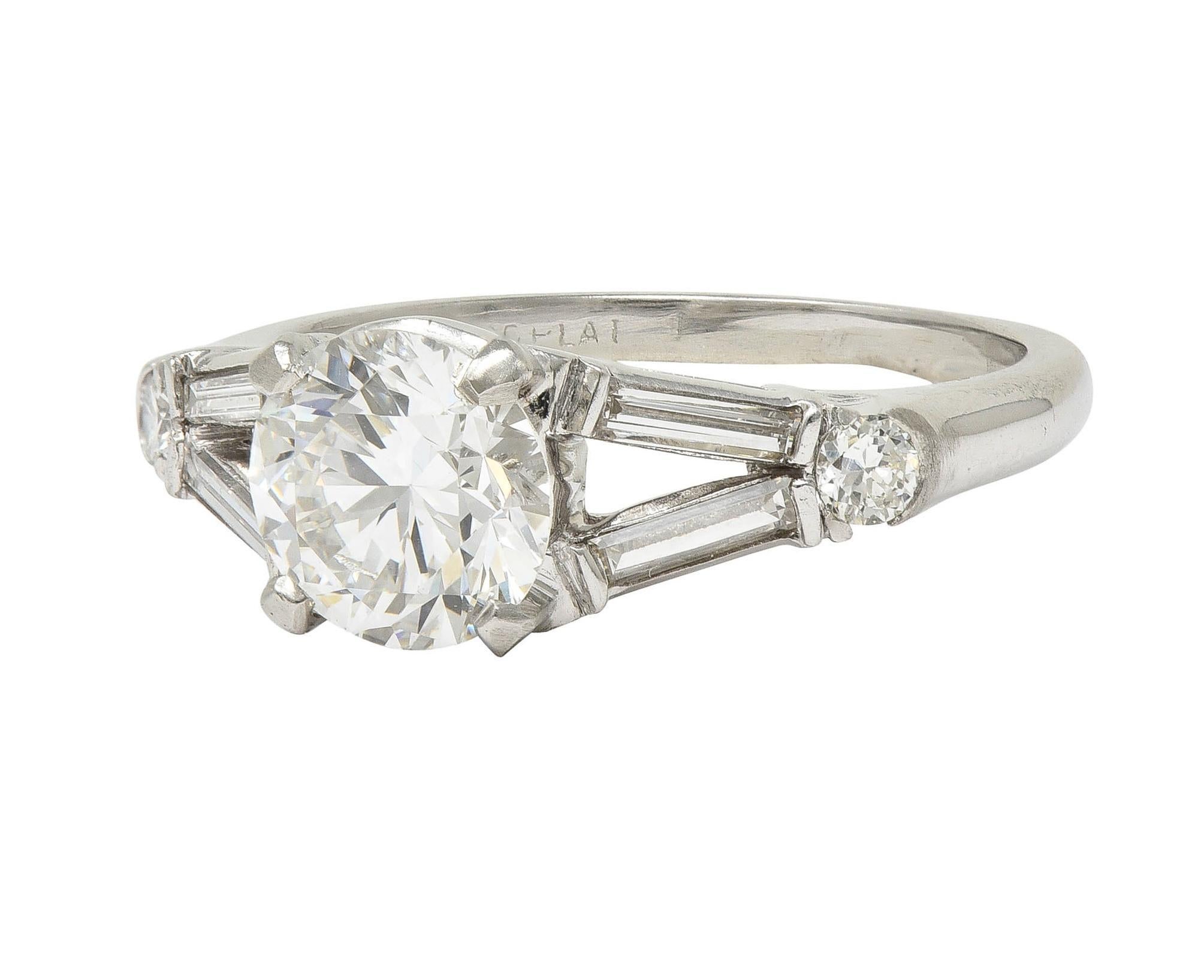 Anillo de compromiso vintage de platino con diamantes de transición de mediados de siglo de 1,35 CTW GIA en venta 2