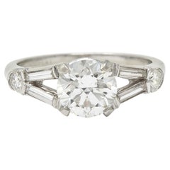 Mid-Century 1,35 CTW Übergangsdiamant Platin Vintage Verlobungsring GIA