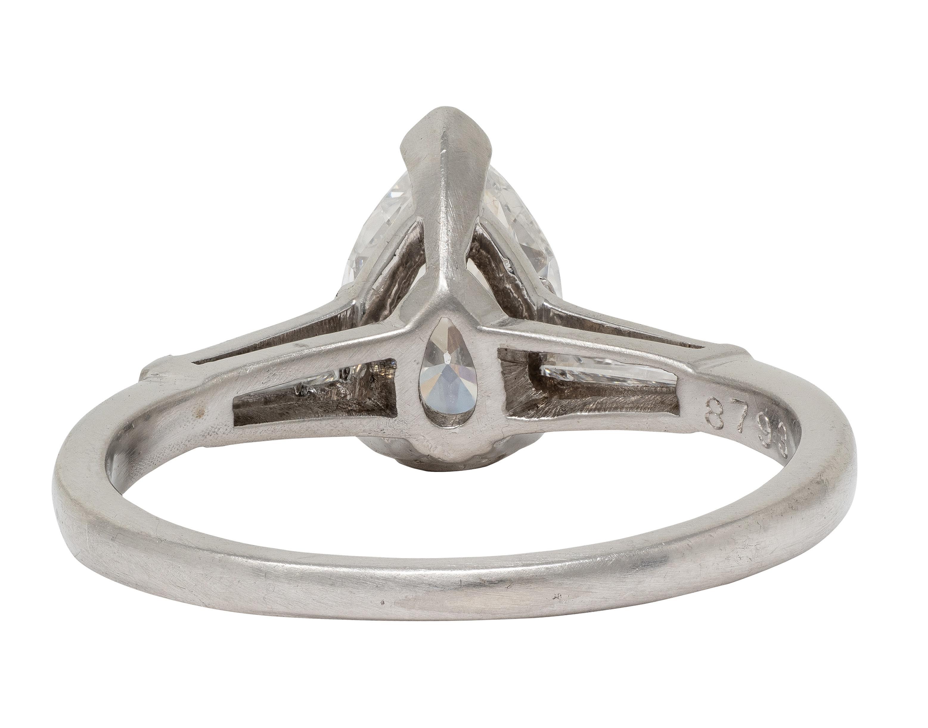 Anello di fidanzamento vintage in platino con diamante taglio pera da 1,36 CTW del Mid-Century In condizioni ottime in vendita a Philadelphia, PA
