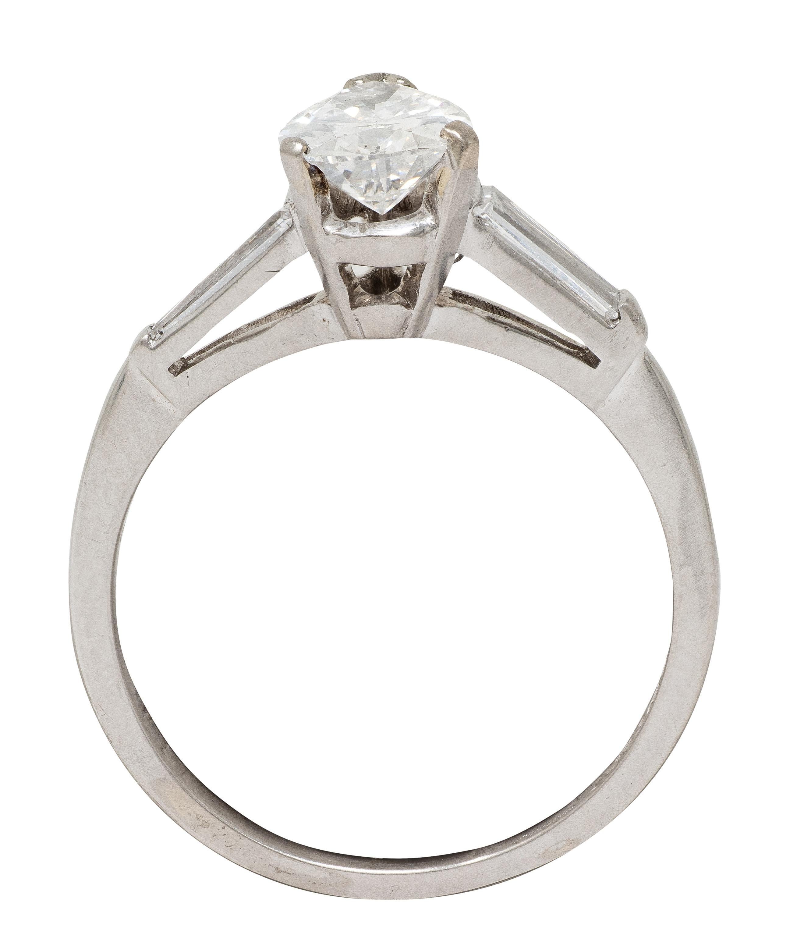Anello di fidanzamento vintage in platino con diamante taglio pera da 1,36 CTW del Mid-Century in vendita 2
