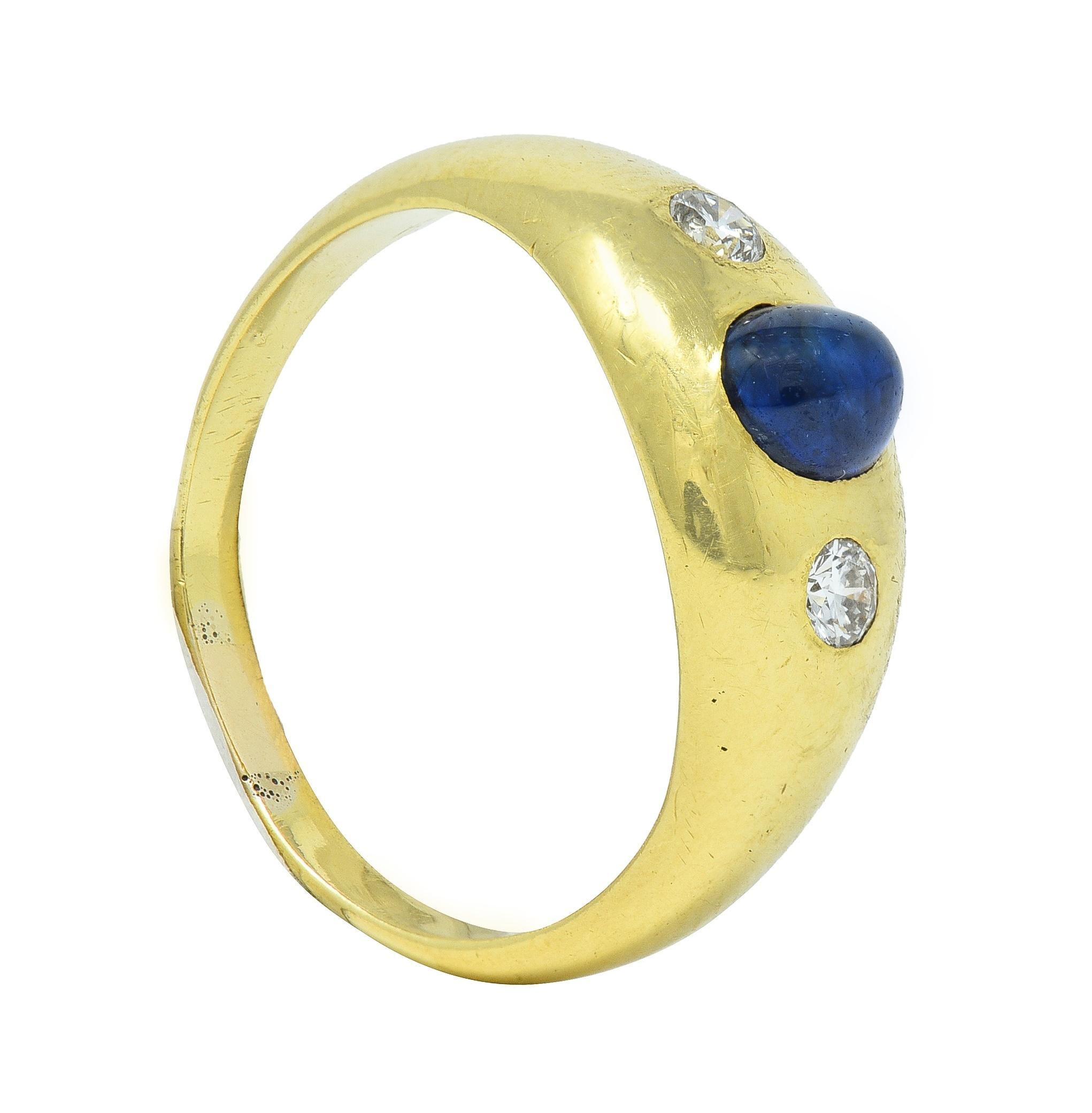 Mid-Century 1.36 CTW Sapphire Diamond 14 Karat Yellow Gold Three Stone Ring For Sale 5