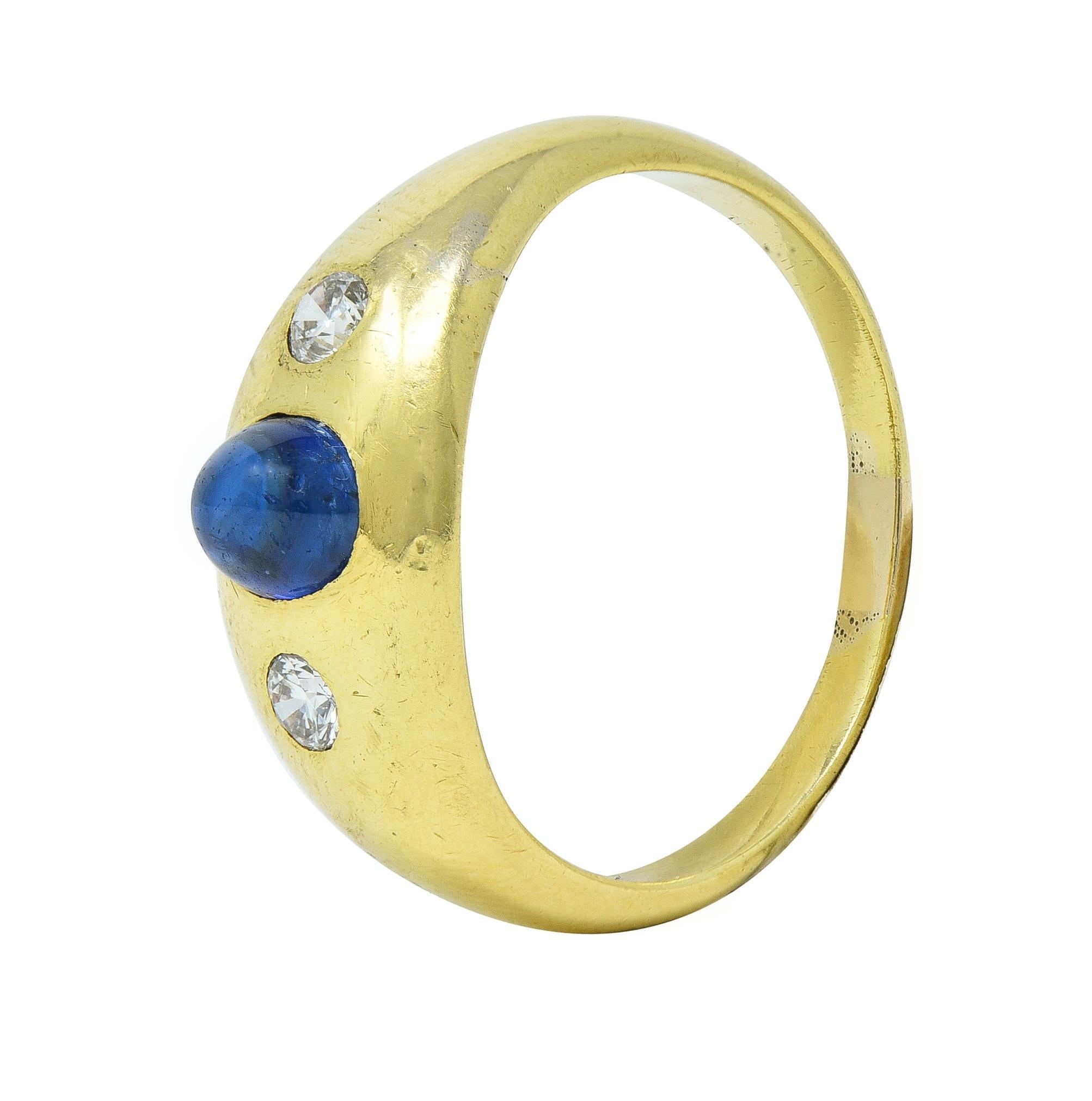 Mid-Century 1.36 CTW Sapphire Diamond 14 Karat Yellow Gold Three Stone Ring For Sale 2