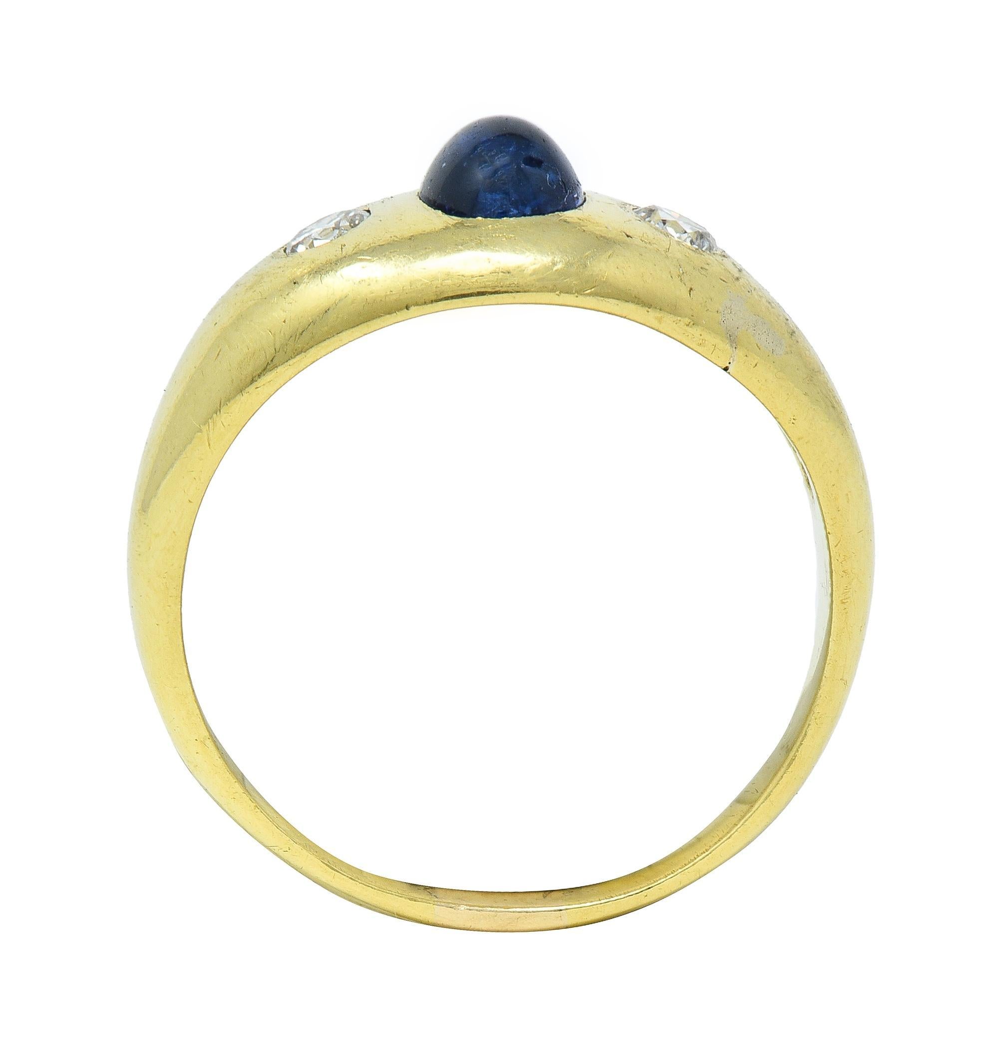 Mid-Century 1.36 CTW Sapphire Diamond 14 Karat Yellow Gold Three Stone Ring For Sale 4