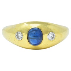 Vintage Mid-Century 1.36 CTW Sapphire Diamond 14 Karat Yellow Gold Three Stone Ring
