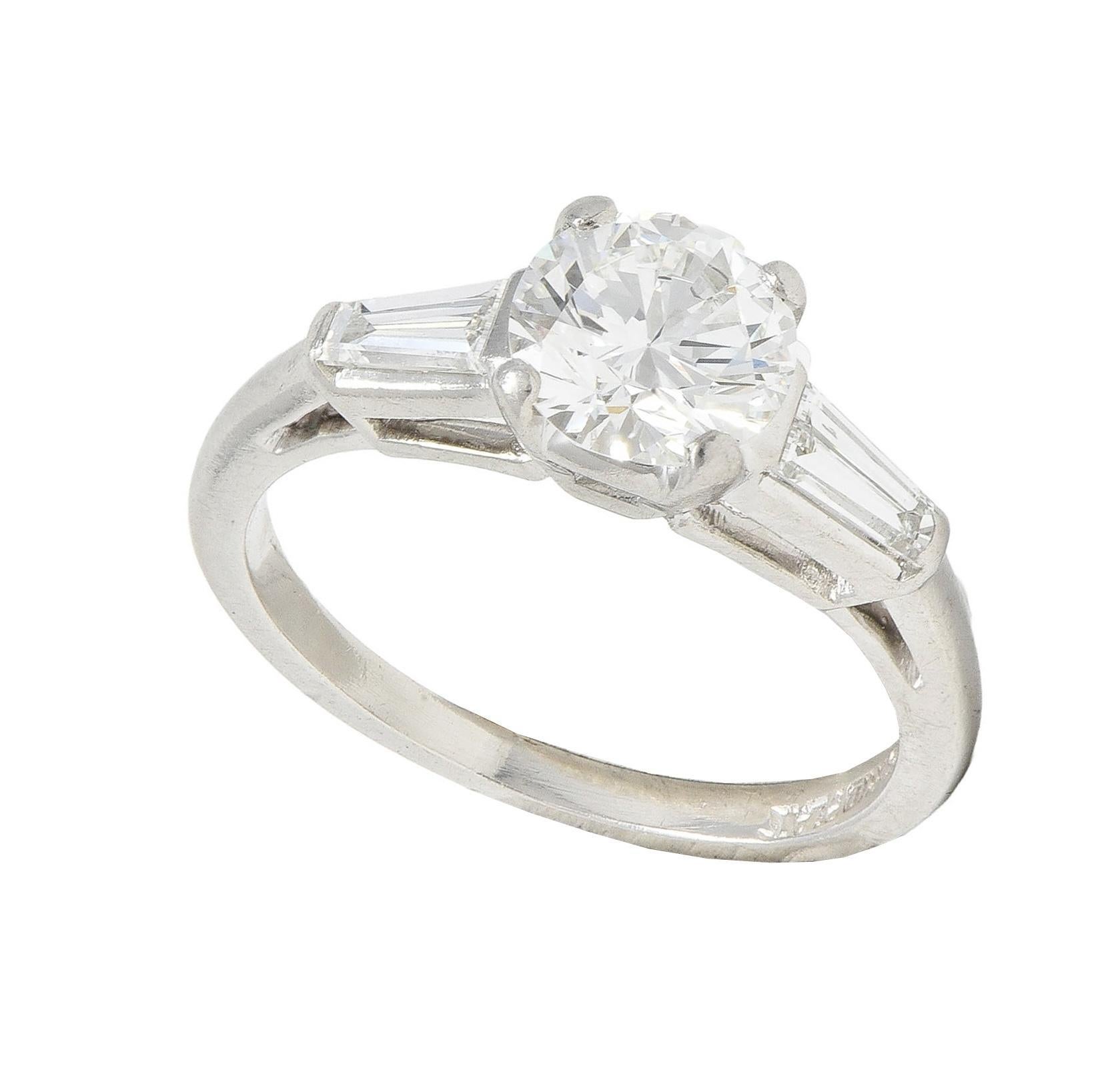Mid-Century 1.36 CTW Transitional Diamond Platinum Vintage Engagement Ring For Sale 5
