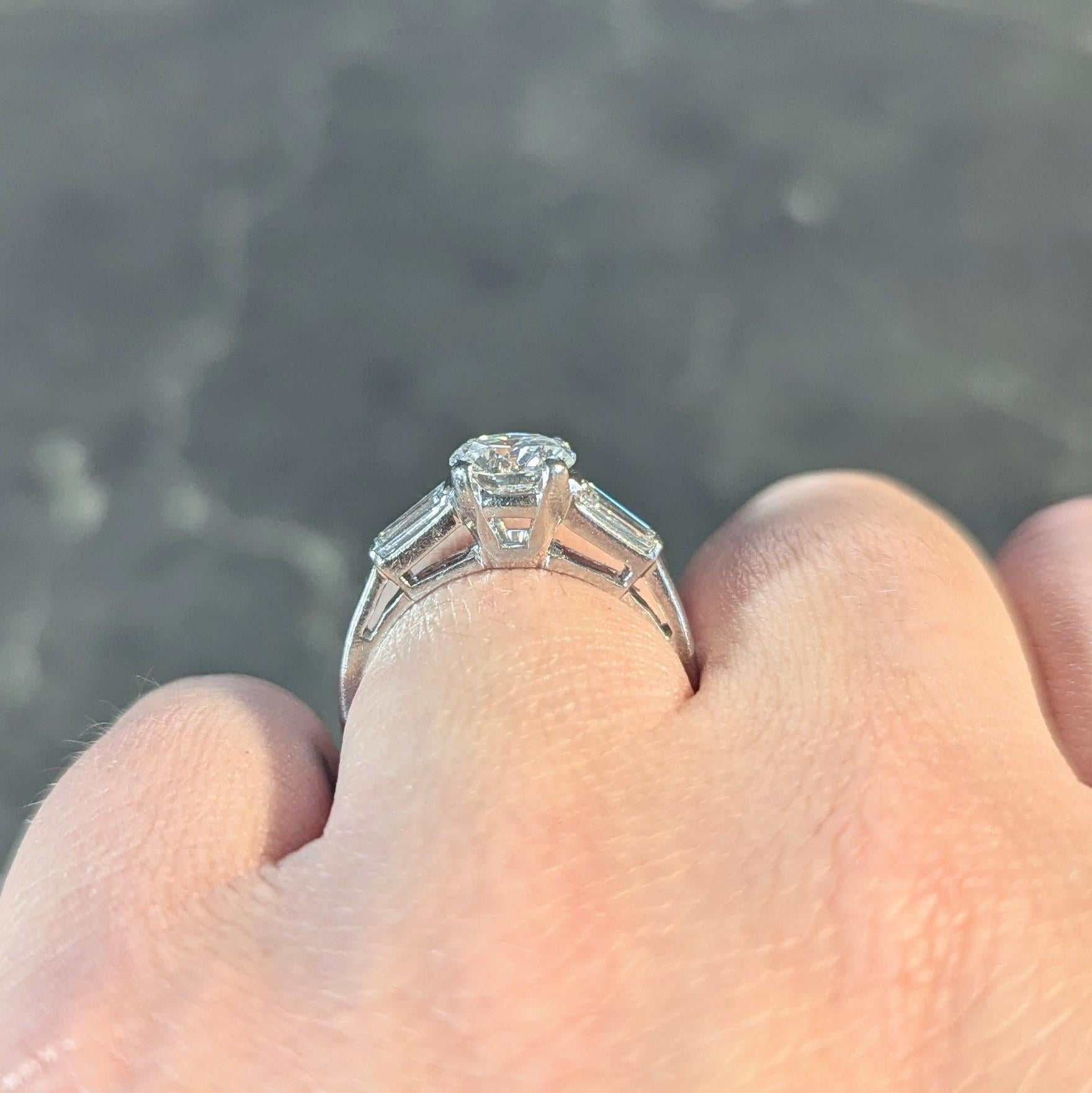 Mid-Century 1.36 CTW Transitional Diamond Platinum Vintage Engagement Ring For Sale 7